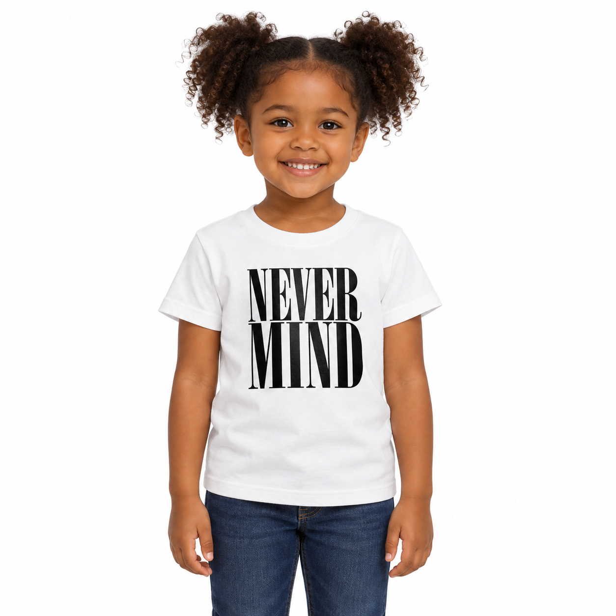 Never Mind - Kids Tee on a model