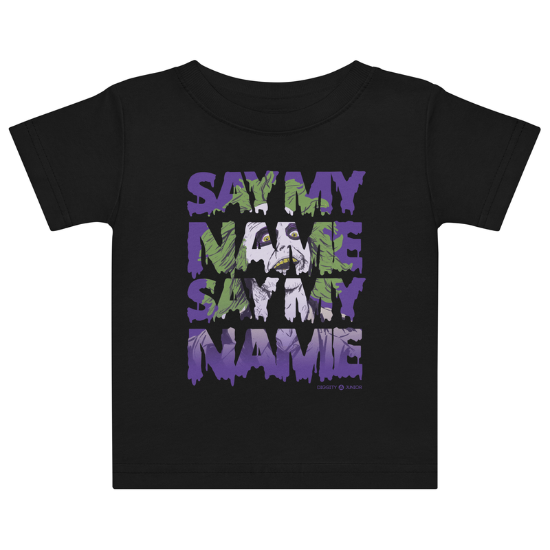 Say My Name design on a black Rabbit Skins 3322 infant tee