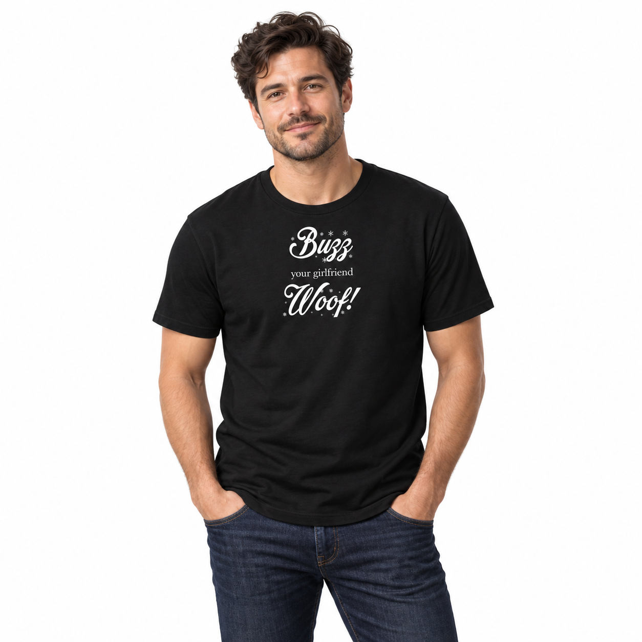 Woof! - Adult Tee on a model