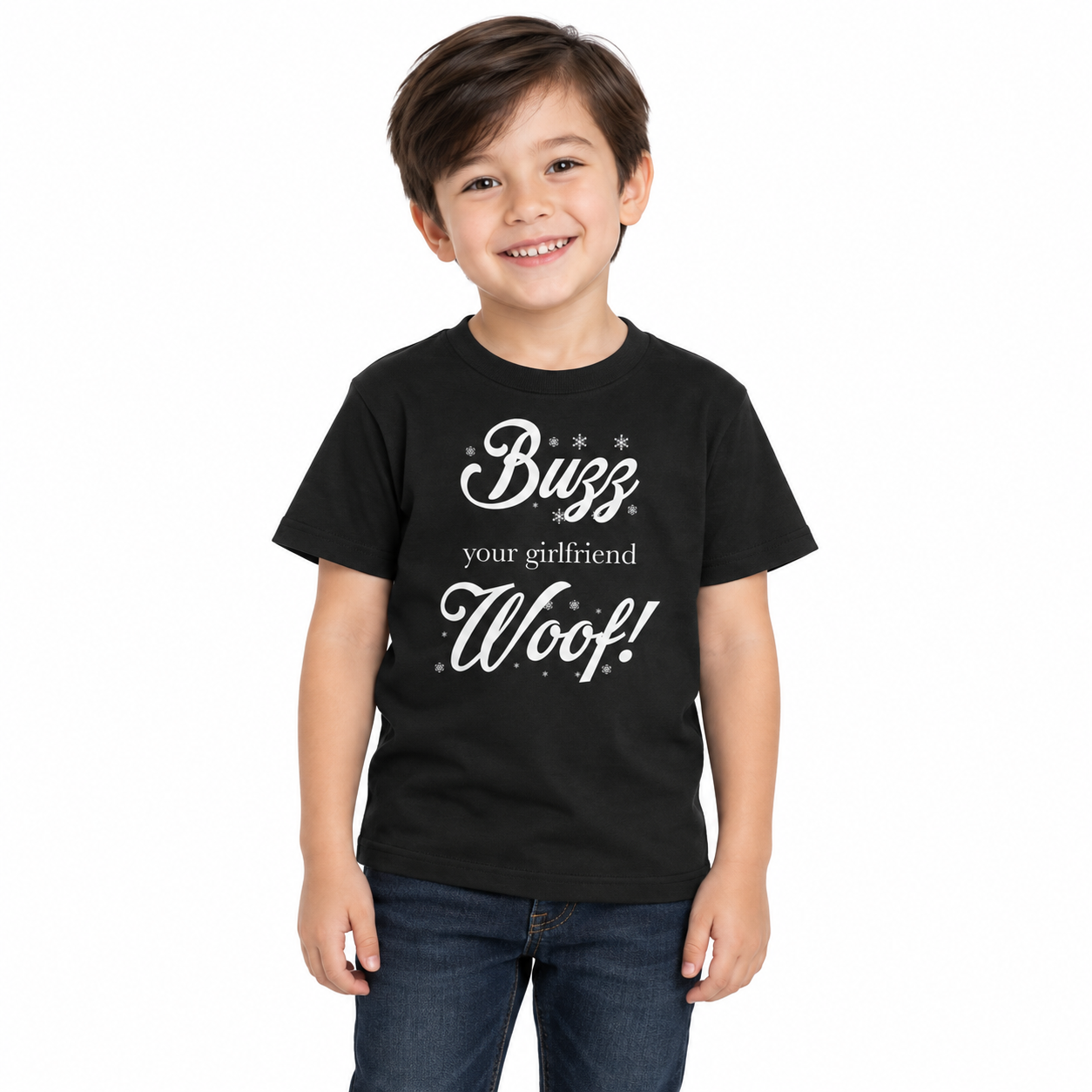 Woof! - Kids Tee on a model